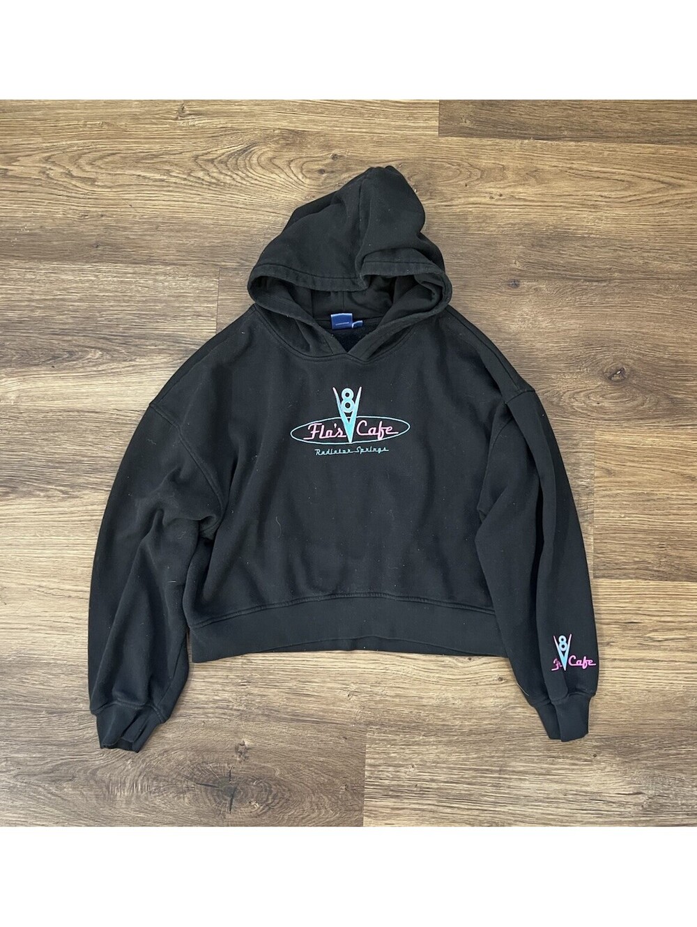 Disney Parks Pixar Cars Flos V8 Cafe Cropped Hoodie Radiator Springs (L)